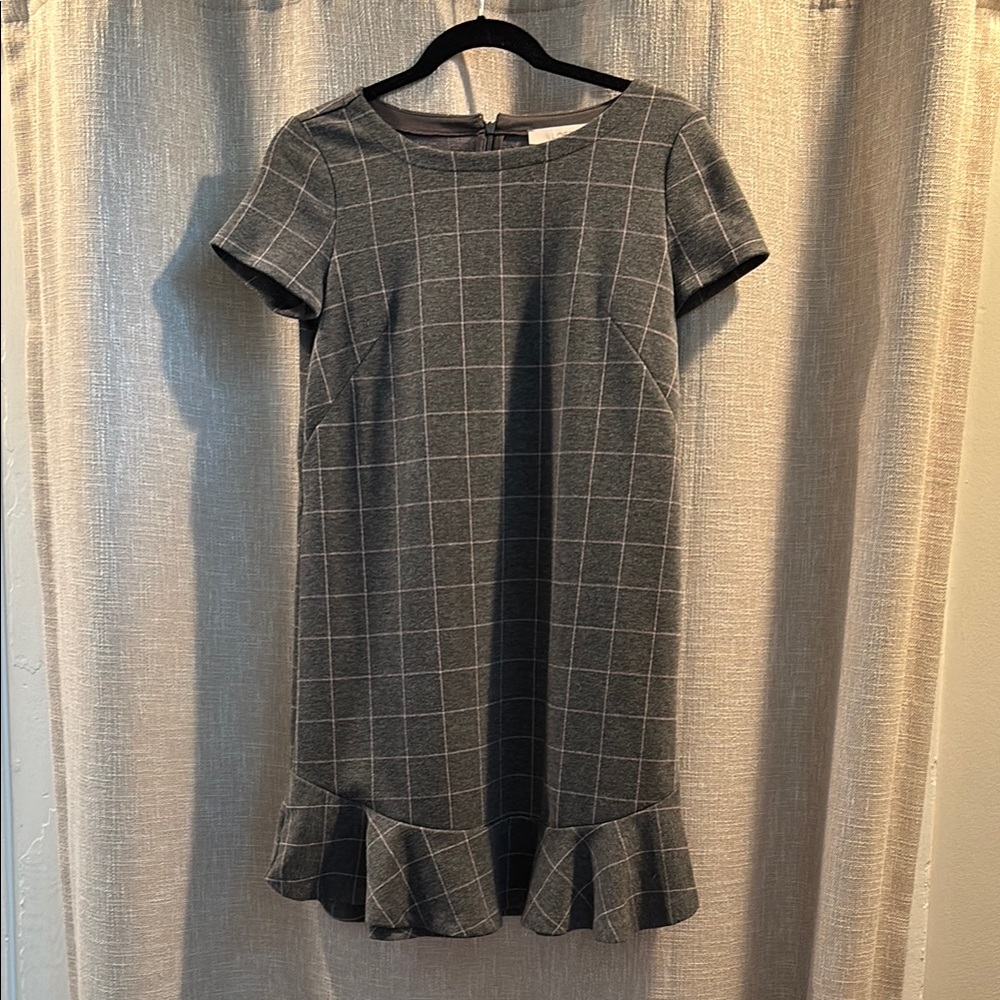 LOFT Gray Plaid Ruffle Mini Dress